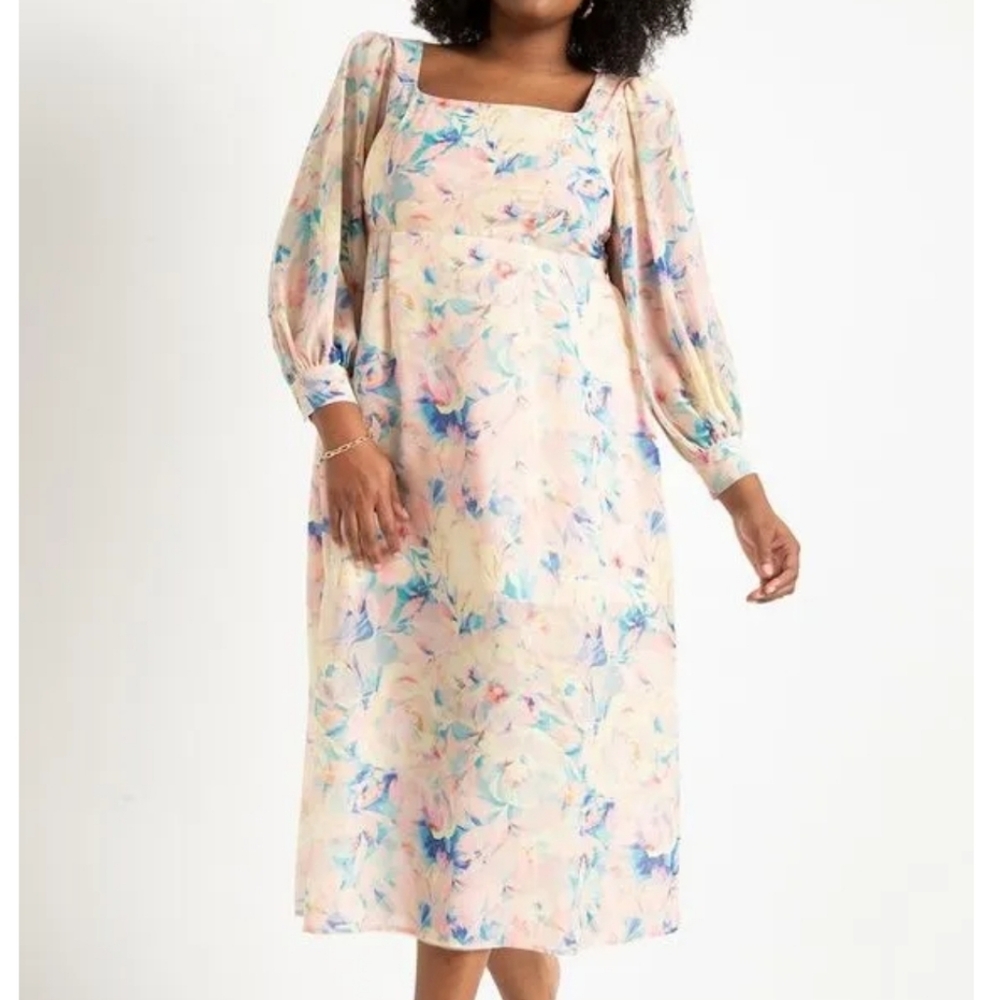 Eloquii Sheer Yellow Floral Pastel Maxi Dress Size 26